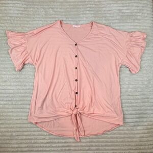 Chic Soul Reborn J. The Plus Size 3x‎ Peach Ruffle Sleeve Button Tie Top Shirt